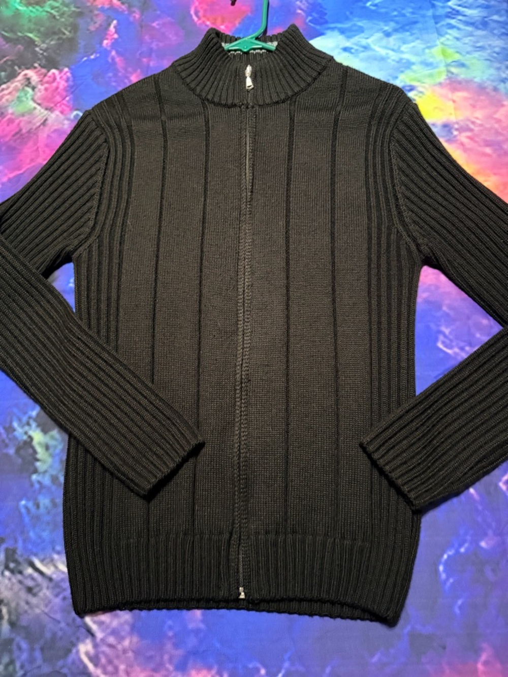 Men's Black Ribbed Full-Zip Sweater Cardigan by  Emozioni Uomo